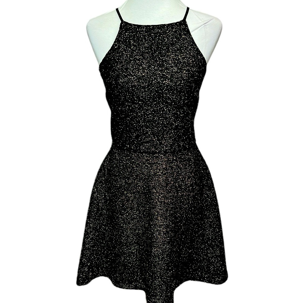 Love ….Ady Metallic Fit & Flare Dress Black Gold